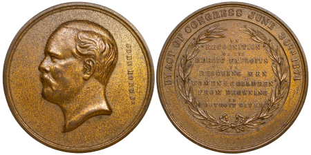 USA. United States, Detroit. John Horn Jr. Æ Life Saving medallion "For Rescuing People from the Detroit River". 1871.