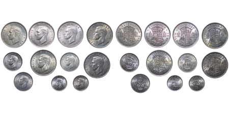 Great Britain. George VI lot of Cu-Ni Brilliant Uncirculated Currency issues. 1948 - 1951.