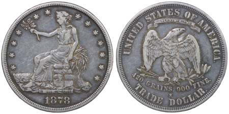USA. United States Federal Republic Ag Trade Dollar. 1878 S.